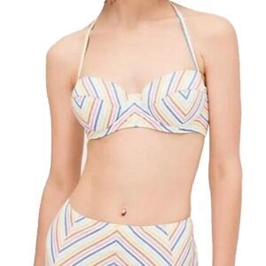 NWT Kate Spade Beach Chevron Stripe Top High Waist Bottom Bikini Set White XL